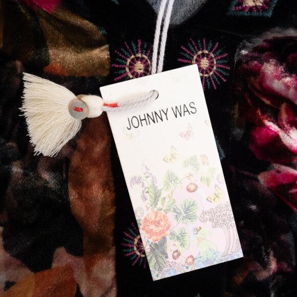 Johnny Was Rosa Velvet Front Notch Dress Floral Maxi Boho Silk Blend Size XL - Picture 7 of 16
